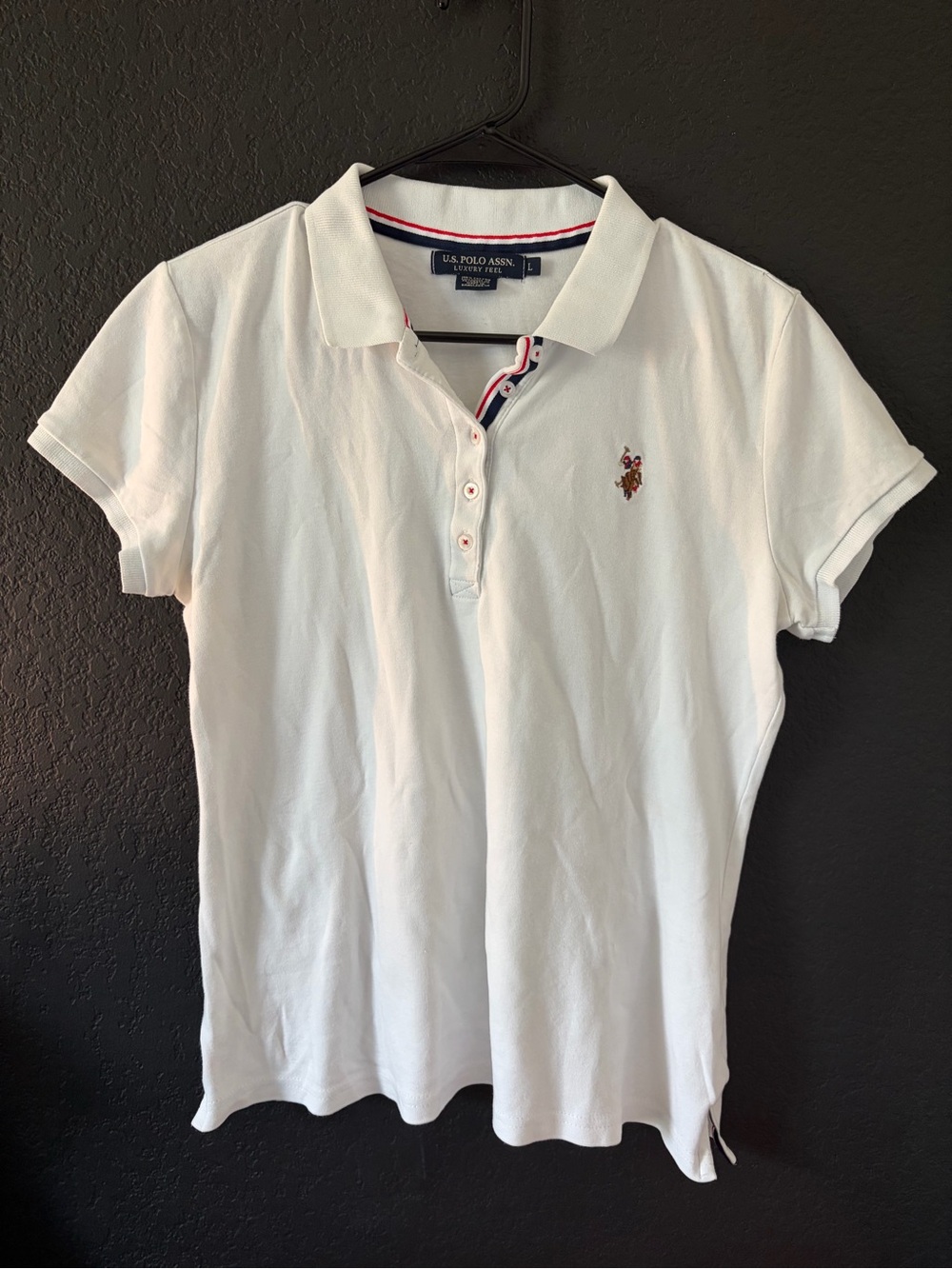 U.S. Polo Assn Ralph Lauren White Polo with Red & Blue Trim Boys L 14/16 COTTON